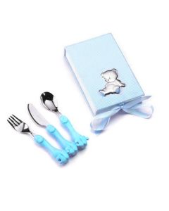 Set Posate in scatola regalo Orsetto seduto azzurro