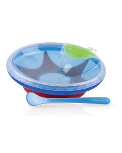 Nuby Piatto Pappa Calda e Cucchiaino Azzurro