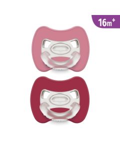 J BIMBI Pack 2 Succhietti Glee Super Leggeri 16+ Mesi in Silicone Medicale – Ciucci con Tettarella Simmetrica a Goccia, Scudo Ventilato e Design Ortodontico – Rosa Antico/Fuxia