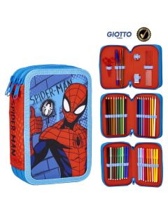 Spiderman Disney Astuccio Scuola 3 Zip con Pennarelli Giotto