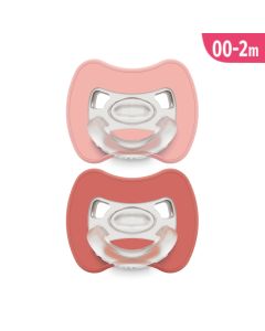 J BIMBI Pack 2 Succhietti Glee Super Leggeri 0-2 Mesi in Silicone Medicale – Ciucci con Tettarella Simmetrica a Goccia, Scudo Ventilato e Design Ortodontico – Rosa/Mattone