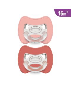 J BIMBI Pack 2 Succhietti Glee Super Leggeri 16+ Mesi in Silicone Medicale – Ciucci con Tettarella Simmetrica a Goccia, Scudo Ventilato e Design Ortodontico – Rosa/Mattone