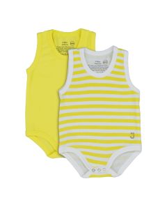 J BIMBI set Body Estivo Bipack in Cotone Biologico, 2 Body Smanicati Taglia Unica 0-36 Mesi, Freschi e Traspiranti - Giallo e a Righe