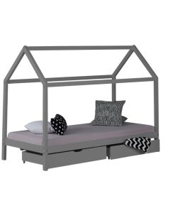 Letto Singolo Montessori a casetta con cassettoni Grigio