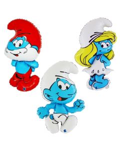 Puffi Set di 3 Palloncini in foil Puffo Grande Puffo e Puffetta. Made in Italy by Grabo. Cannuccia inclusa