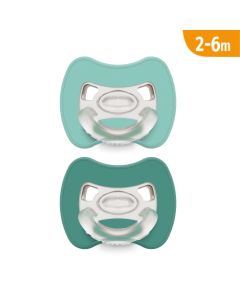 J BIMBI Pack 2 Succhietti Glee Super Leggeri 2-6 Mesi in Silicone Medicale – Ciucci con Tettarella Simmetrica a Goccia, Scudo Ventilato e Design Ortodontico – Verde Acqua/Turchese