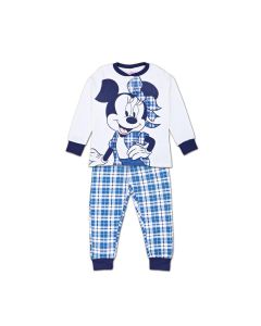 Minnie Pigiama Lungo Autunno Inverno Azzurro Scozzese