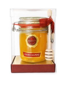 Brezzo Confezione regalo Miele Italiano di Fiori Alpini 400gr con Spargimiele in Legno