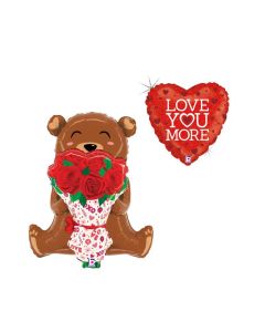 Grabo set Palloncini in foil per san valentino made in italy. set di due Palloncini con cuore rosso e orsetto che tiene le rose. adatto a san valentino e non solo. Palloncini colorati