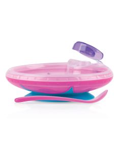 Nuby Piatto Pappa Calda e Cucchiaino Rosa