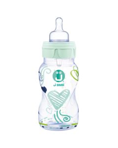 J BIMBI Trendy Biberon 330 ml 0m+ Anticolica e Antiotite – Biberon Neonato Verde Acqua con Tettarella in Silicone Medicale Extra Morbida e Cannula Anti-Bolle