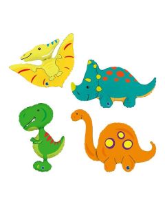 Grabo Set Palloncini Dinosauri Festa di Compleanno Bambino Set di quattro diversi dinosauri, tirannosauro, brontosauro, pterodattilo e triceratopo.Made in italy in foil, cannuccia inclusa