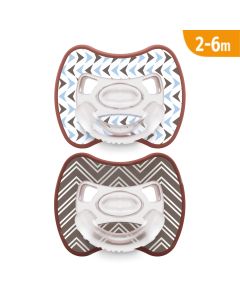 J BIMBI Pack 2 Succhietti Glee Bimbo Super Leggeri 2-6 Mesi in Silicone Medicale – Ciucci Ortodontici Arrows Azzurro e Marrone con Tettarella Simmetrica a Goccia e Scudo Ventilato