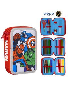 Marvel Heroes Astuccio Scuola Avengers Spiderman 3 Zip con Pennarelli Giotto