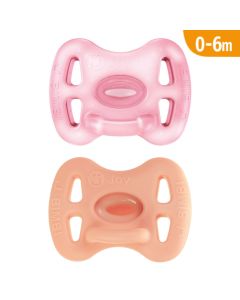 J BIMBI Pack 2 Succhietti Joy Ortodontici 0-6 Mesi in Silicone Medicale – Ciucci Tutti Morbidi con Tettarella Simmetrica – Trasparente/Rosa