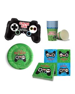 Maverick Set per Feste di Compleanno 53 pezzi Feste per bambini videogiochi. 16 piattini 16 bicchieri 20 tovaglioli e palloncino a forma di joystick per videogame. made in europe