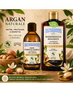 I PROVENZALI - Kit Bagnodoccia Biologico Argan e Olio Biologico Corpo e Capelli Argan - Effetto seta - 400ml + 200ml