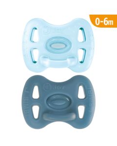 J BIMBI Pack 2 Succhietti Joy Ortodontici 0-6 Mesi in Silicone Medicale – Ciucci Tutti Morbidi con Tettarella Simmetrica – Trasparente/Azzurro